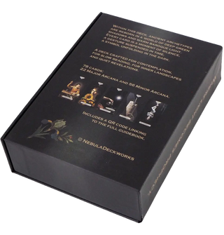 The Divine Artisan Tarot deck displayed with its magnetic flap box and full card set