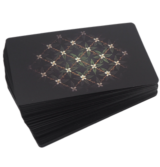 Dark green tarot card box and illustrated cards from The Divine Artisan Tarot deck