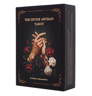 The Divine Artisan Tarot 78-card tarot deck with Baroque-inspired artwork, matte black edges, and premium magnetic box